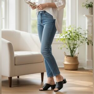 Eileen Fisher Ruche Black Gathered Nappa Leather Open Toe Slide Sandals Shoes 9